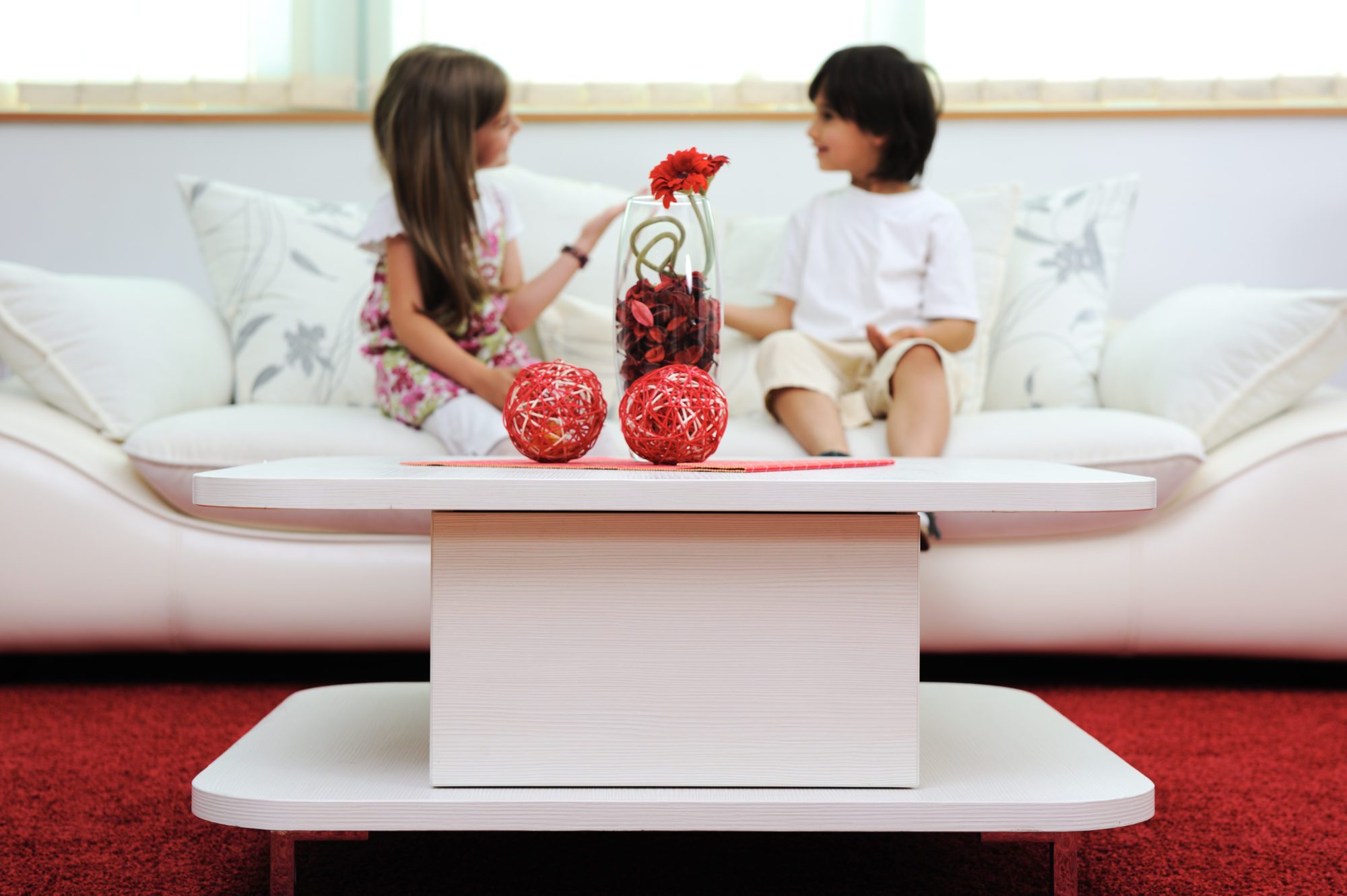 Children at new home with modern furniture Children at new home with modern furniture